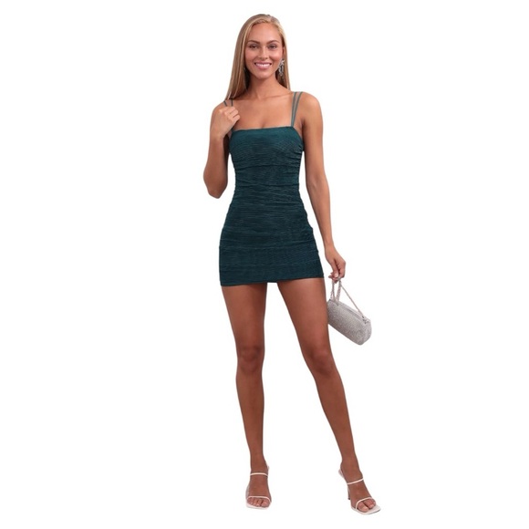 Lucy in the Sky Dress Women's Size‎ Medium Dark Green Turquoise Mini Ribbed - Picture 1 of 12